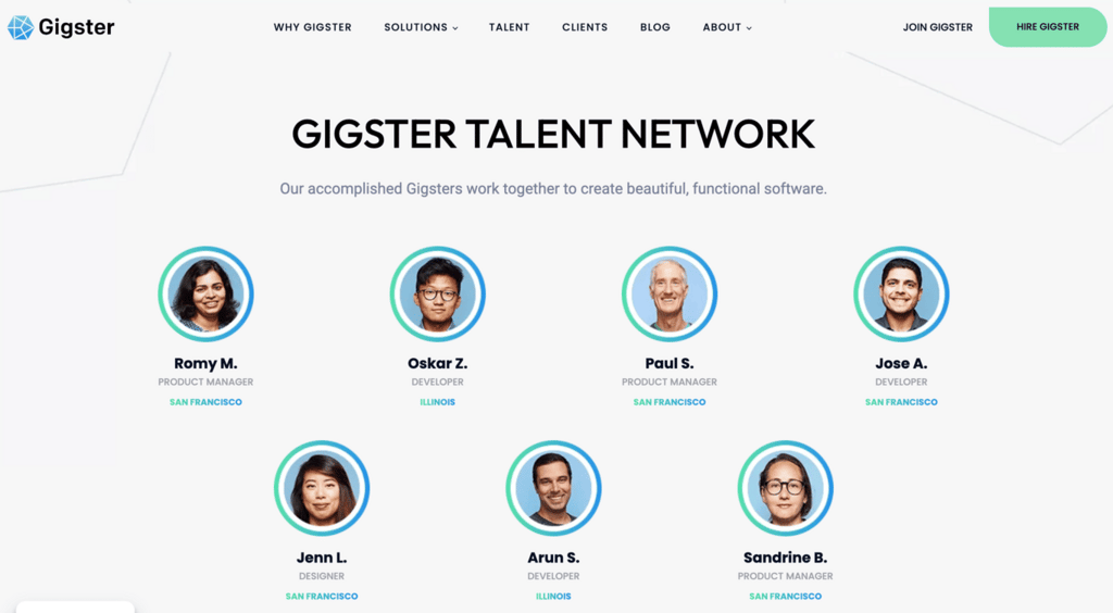 Landing page de Gigster