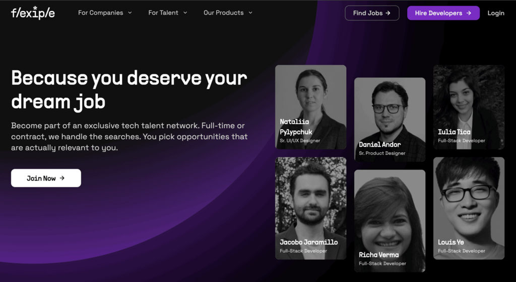 Landing page de Flexiple