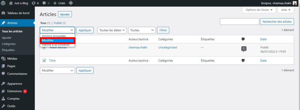 Modifier tous les articles sur wordpress
