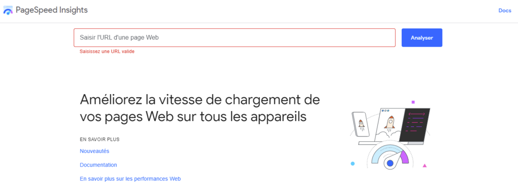 outil-pagespeed-insights Une capture d'écran montrant l'outil PageSpeed Insights
