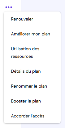 Menu de paramètres d'hébergement
