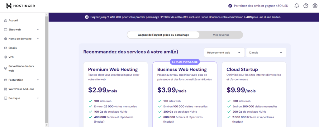 Page du programme de parrainage