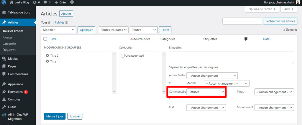 refuser les commentaires pour les articles s&eacute;lectionn&eacute;s