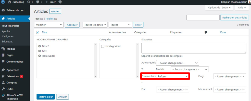 Refuser les commentaires de tous les articles sur wordpress
