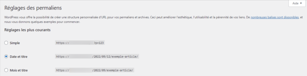 r&eacute;glages des permaliens