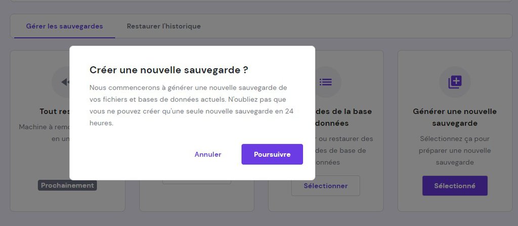 cr&eacute;er une nouvelle sauvegarde sur hpanel