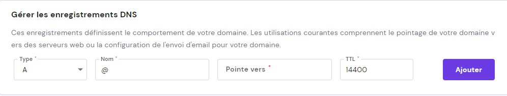 g&eacute;rer les enregistrements dns sur hpanel