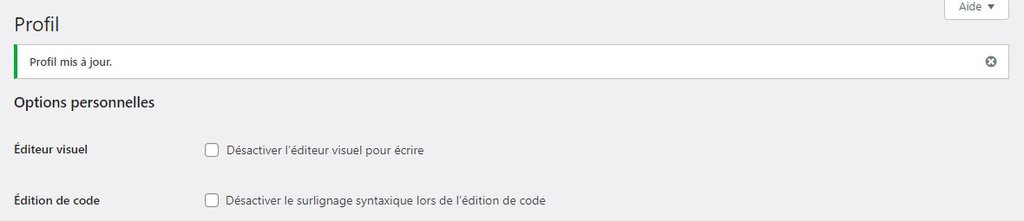 profil WordPress mis &agrave; jour