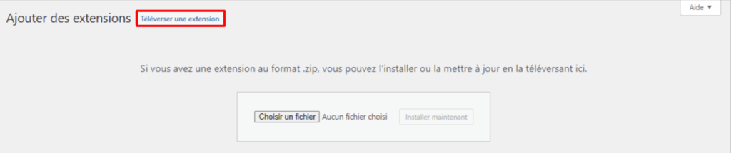 téléverser-une-extension Capture d'écran montrant où se trouve le bouton téléverser une extension