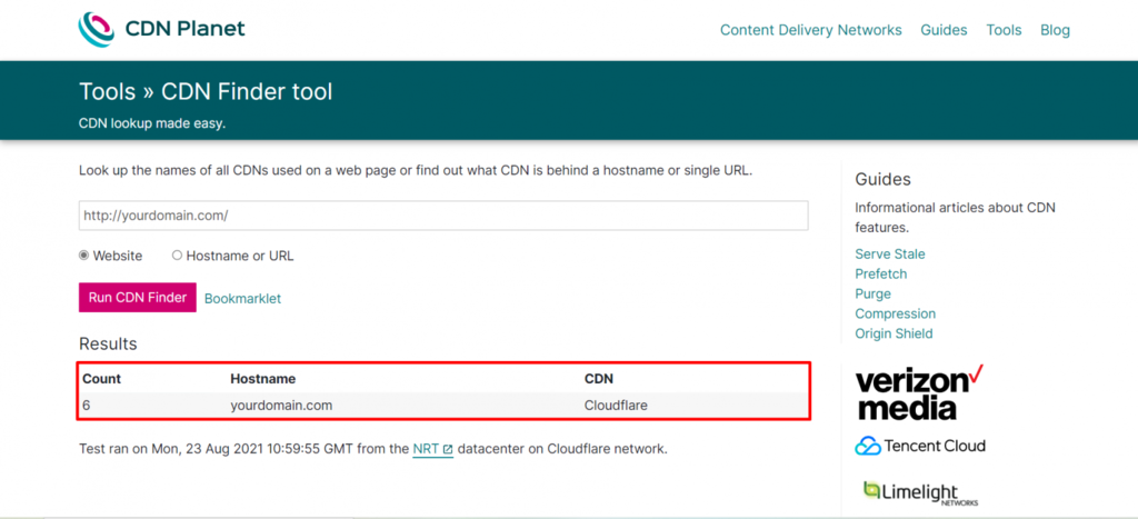 R&eacute;sultat sur CDN Finder 