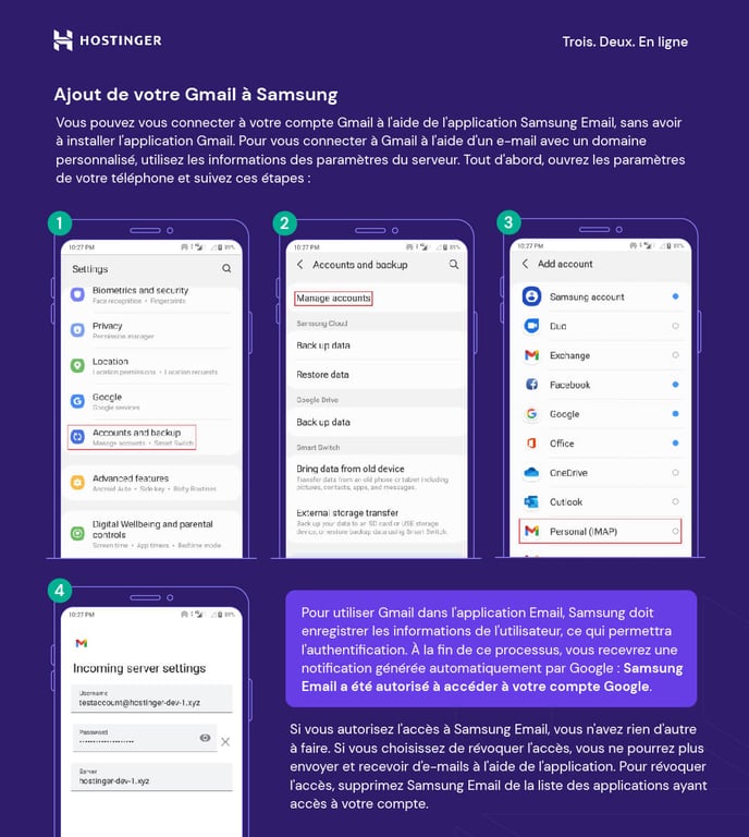 Ajout de votre Gmail &agrave; Samsung