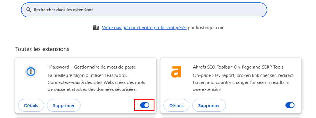 La section Toutes les extensions dans Chrome