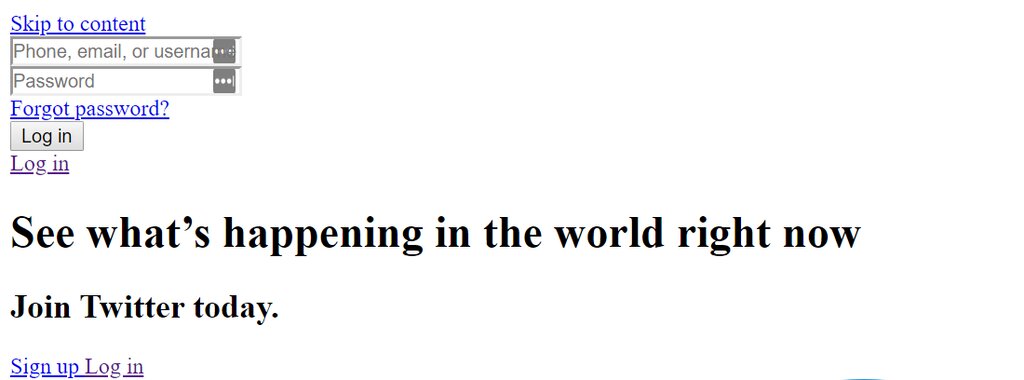 Exemple du site web Twitter sans CSS