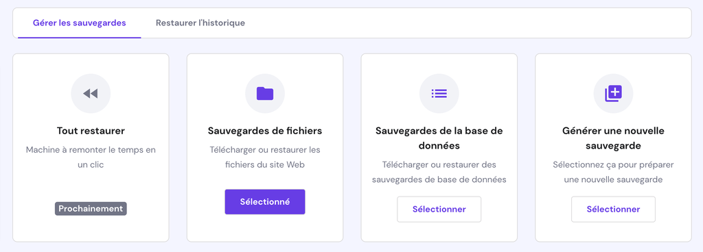 Gestionnaire de sauvgardes hPanel 