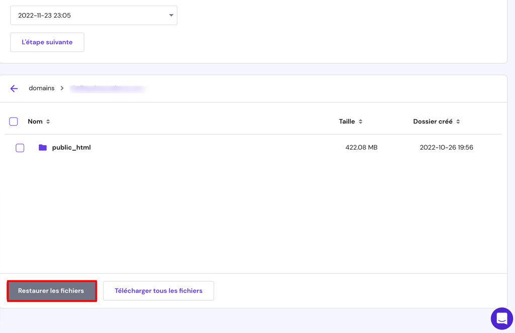 Restaurer les fichiers sur hPanel 