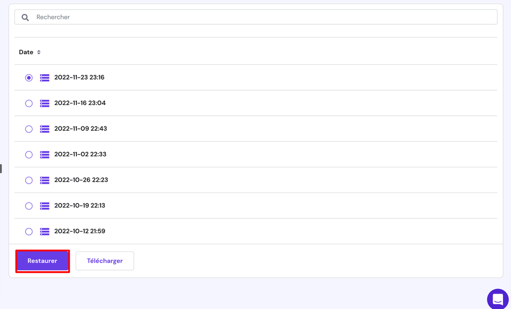 Restaurer les bases de donn&eacute;s sur hPanel 