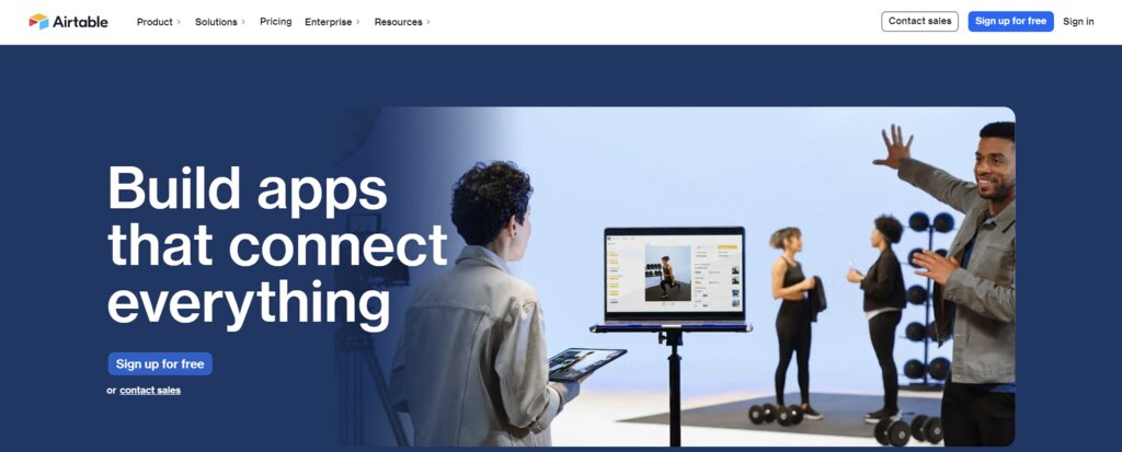La page d'accueil d'Airtable, meilleur outil collaboratif de base de données en ligne