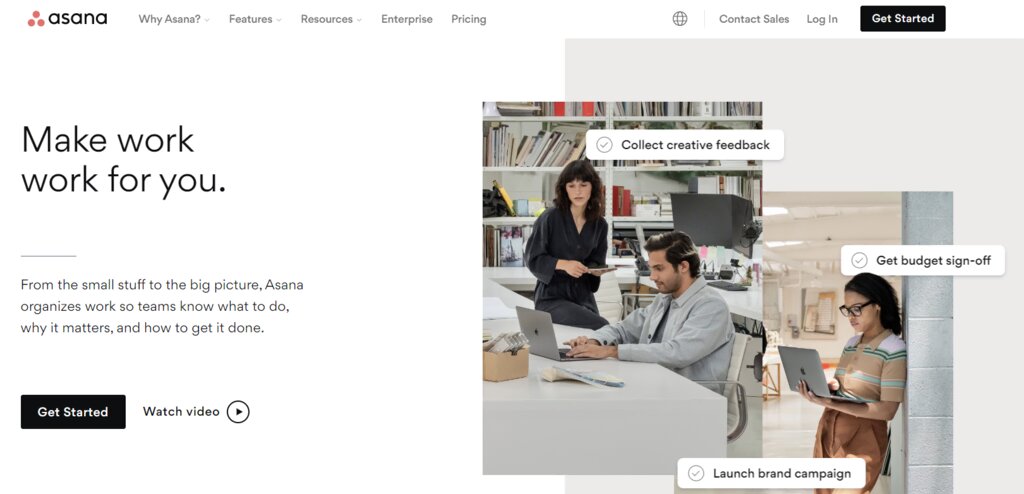 La page d'accueil d'Asana, un outil de gestion de projet doté d'une interface conviviale
