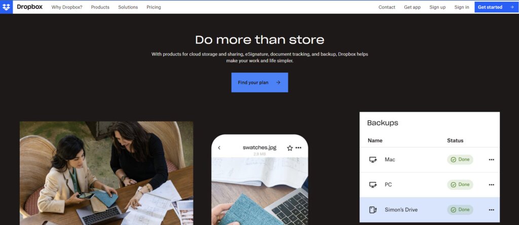 La page d'accueil de Dropbox, une plateforme de partage de fichiers
