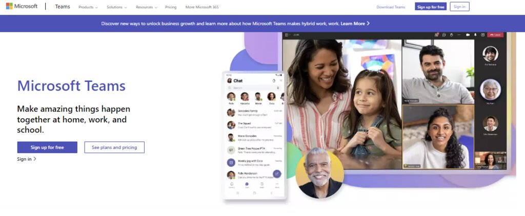 La page d'accueil de Microsoft Teams, une plateforme de communication d'équipe tout-en-un