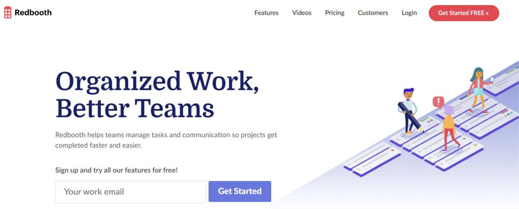 La page d'accueil de Redbooth, un outil d'organisation des tâches