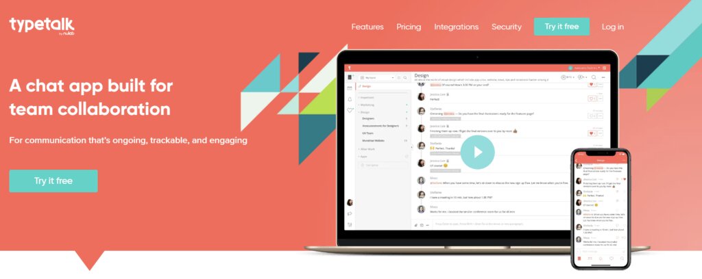 La page d'accueil de TypeTalk, une application de chat en équipe