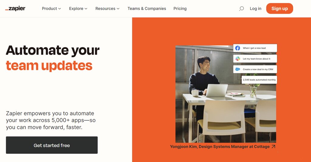 La page d'accueil de Zapier, un outil de travail collaboratif pour l'automatisation des flux de travail