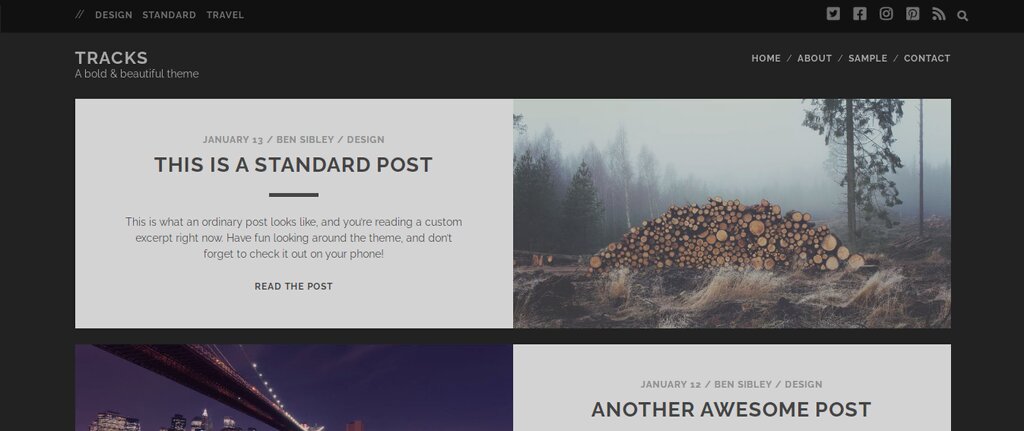 Tracks, un th&egrave;me de blog WordPress gratuit 