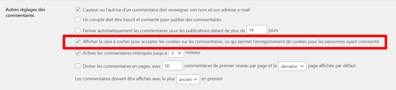 Cookies de commentaires opt-in