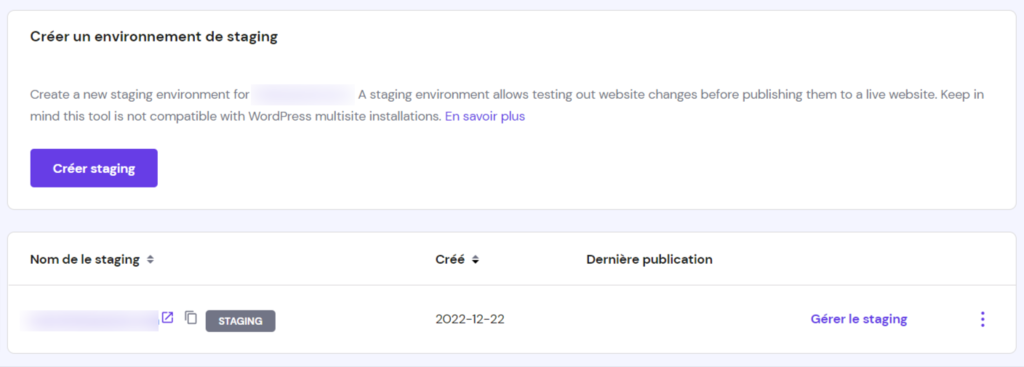 Liste des sites de staging WordPress