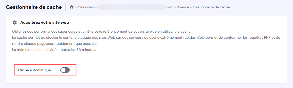 Activer l'option Cache automatique sur hPanel