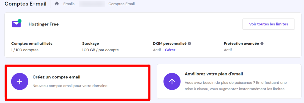 Ajouter un compte e-mail sur hPanel