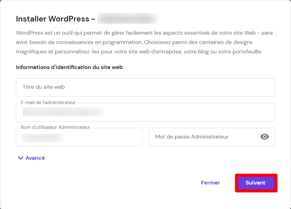 Installateur de WordPress sur hPanel