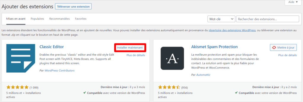 Installer le plugin sur WordPress