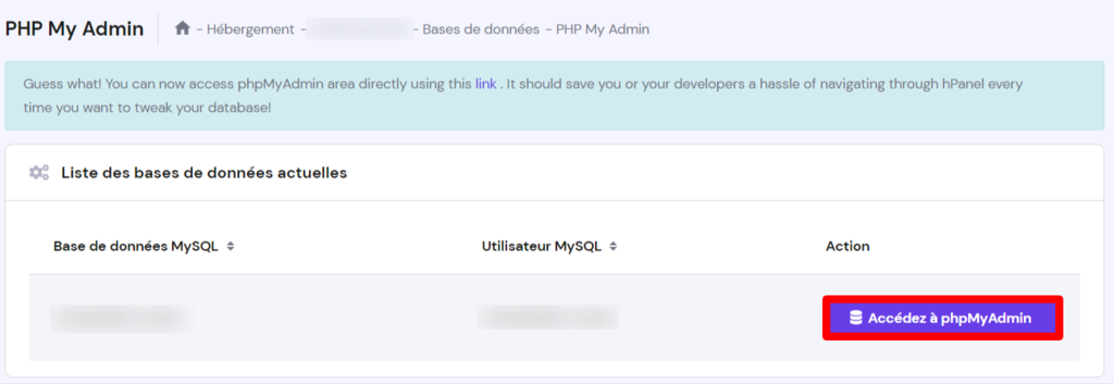 Acc&eacute;dez &agrave; phpMyAdmin via hPanel