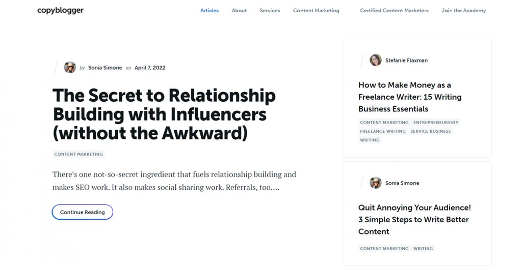 Capture d'&eacute;cran du blog Copyblogger