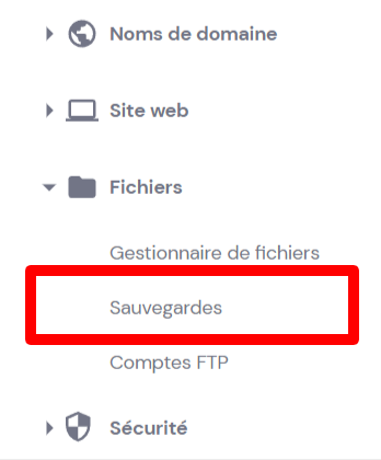 Option de sauvegarde dans hPanel