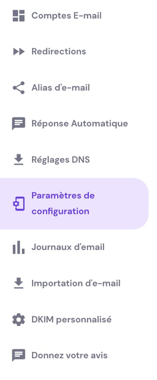 Le bouton de configuration des param&egrave;tres pour les courriels sur hPanel