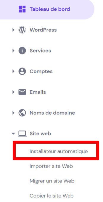 Trouvez l'installateur automatique sur hpanel pour cr&eacute;er un site wordpress