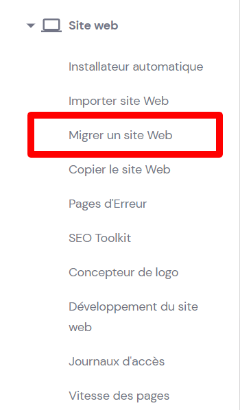 Migrer un site web sur hpanel