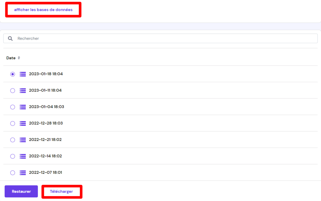 T&eacute;l&eacute;charger les bases de donn&eacute;es du site Web