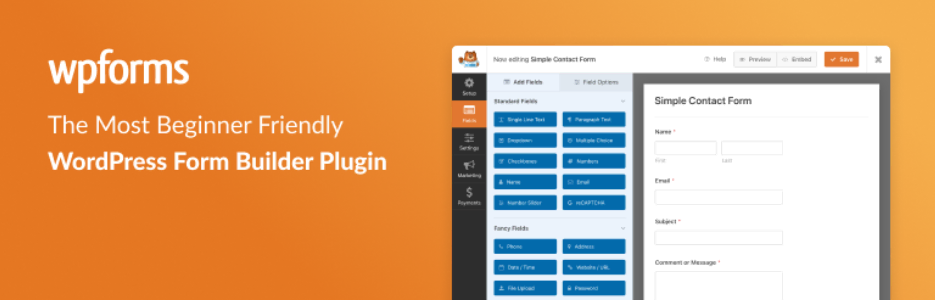 La banni&egrave;re du plugin WPForms