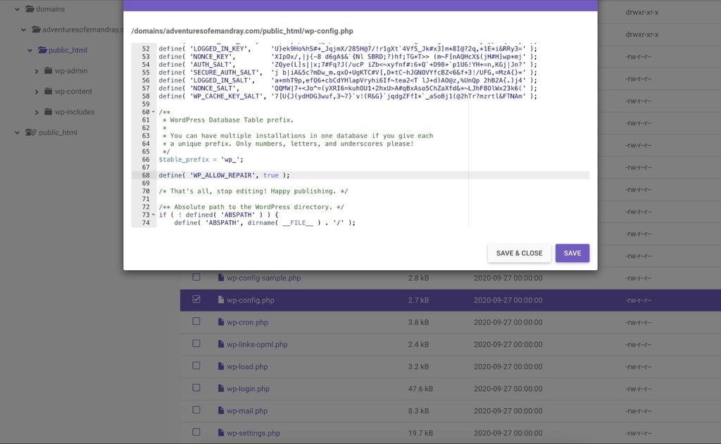 Modifier le fichier wp-config.php sur hPanel
