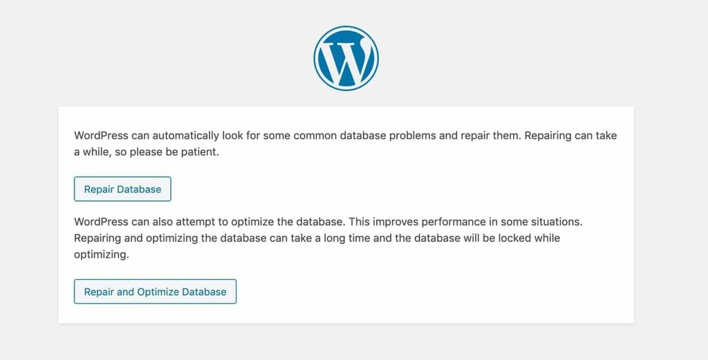 &Eacute;cran de r&eacute;paration des bases de donn&eacute;es sur WordPress 