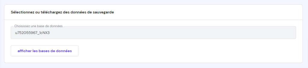 Choisir la base de donn&eacute;es &agrave; restaurer sur hPanel