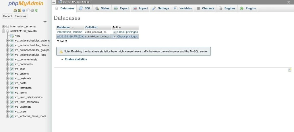 S&eacute;lectionner la base de donn&eacute;es sur phpMyAdmin 