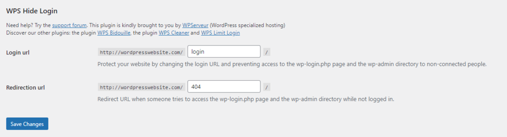 Le plugin WPS Hide Login