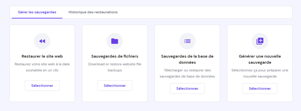 Sélectionner Sauvegardes de fichiers sur hPanel