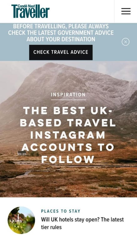Site web mobile de Conde Nast Traveller