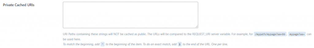 Param&egrave;tre permettant de d&eacute;finir les URI qui seront mis en cache de mani&egrave;re priv&eacute;e